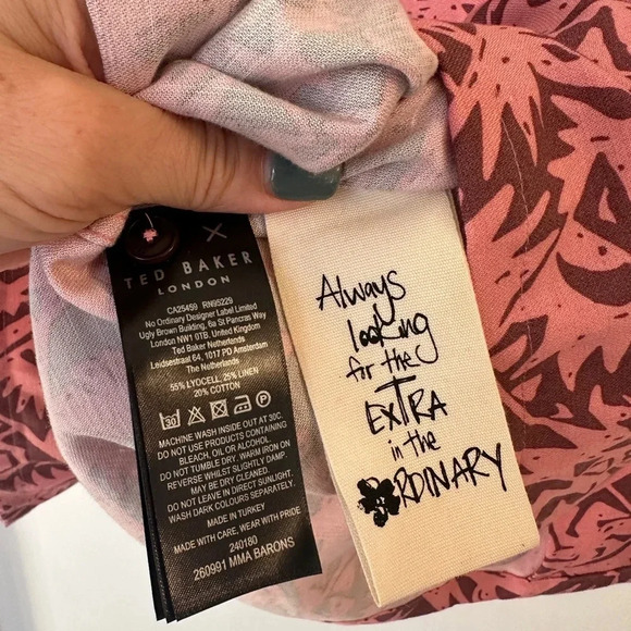 Ted Baker Barons Abstract Print Linen-Blend Shirt 5 XXL - Picture 7 of 8